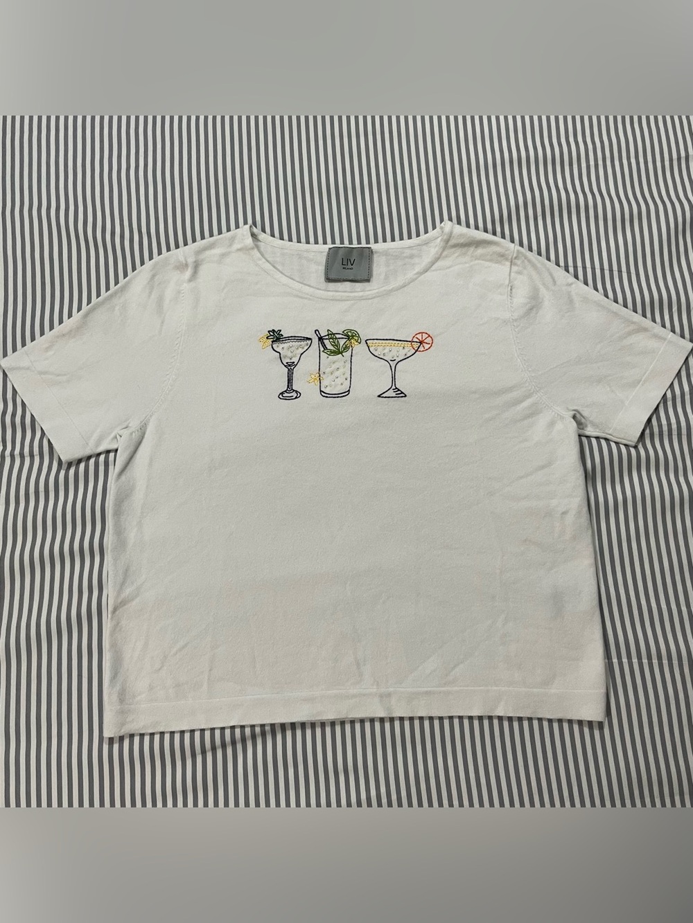 LIV White Cocktail Embroidered Tee